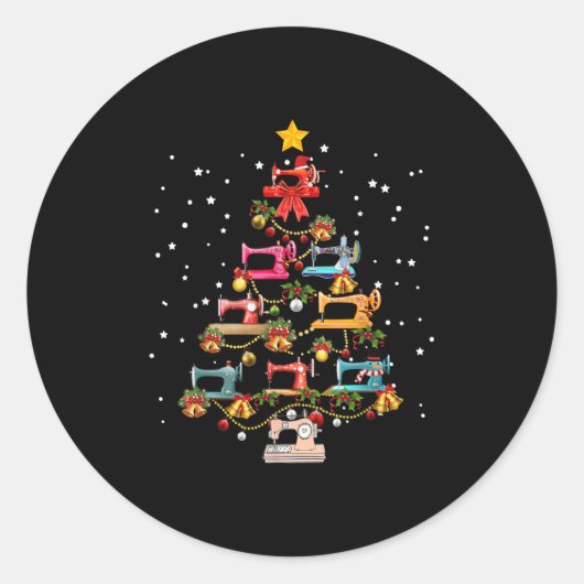 Funny Sey Machine met kerstboom Ronde Sticker (Voorkant)