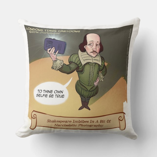 Funny Shakespeare Selfie Large Cotton Sierkussen (Voorkant)