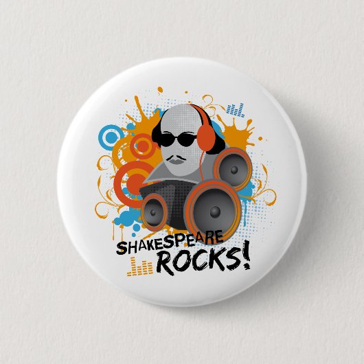 Funny Shakespeare Slogan Gift "Shakespeare Rocks" Ronde Button 5,7 Cm (Voorkant)