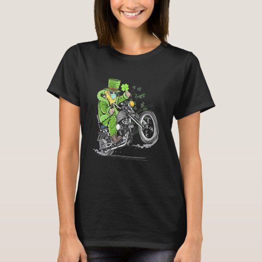 Funny Shamrock Leprechaun Pet Motorcycle St Patric T-shirt (Voorkant)