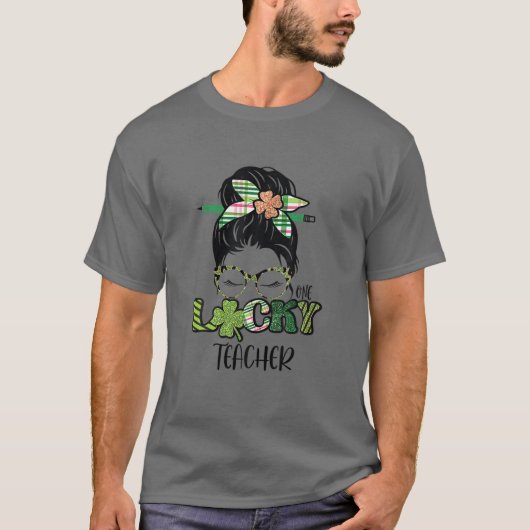 Funny Shamrock One Lucky Teacher St Patricks Day S T-shirt (Voorkant)