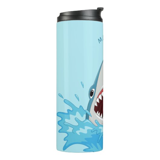 Funny Shark aangepaste naam telefoontumbler Thermosbeker (Gedraaid links)