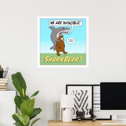 Funny Shark and Beer Invincible Square Poster (Thuiskantoor)