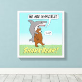Funny Shark and Beer Invincible Wrapped Canvas (Insitu (Houten vloer))