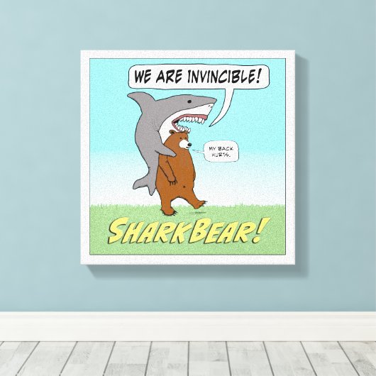 Funny Shark and Beer Invincible Wrapped Canvas (Insitu (Houten vloer))