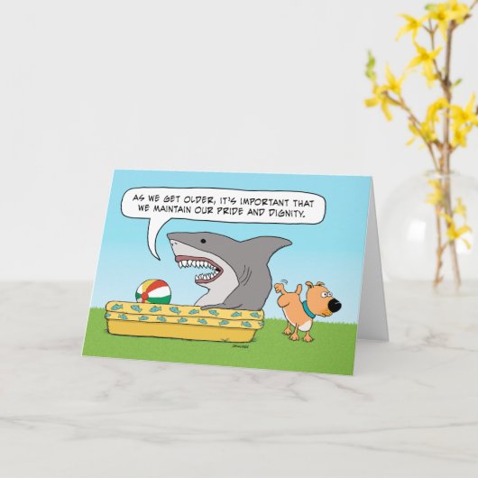 Funny Shark and Dog Birthday Kaart (Gele Bloem)