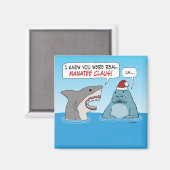 Funny Shark and Manatee Claus Christmas Magnet (Voorkant / Achterkant)
