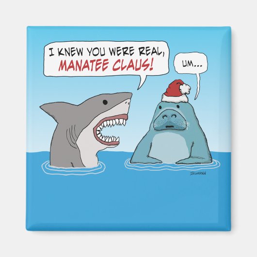 Funny Shark and Manatee Claus Christmas Magnet (Voorkant)