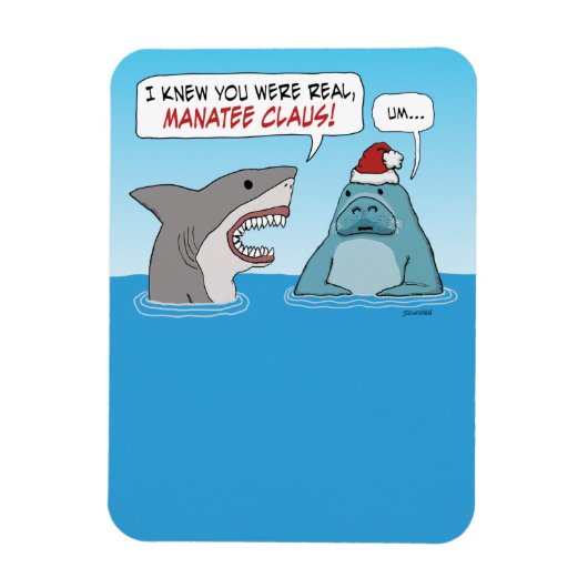 Funny Shark and Manatee Claus Kerstmis Magneet (Verticaal)