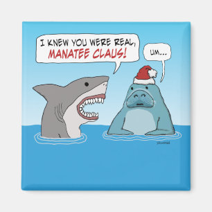 Funny Shark and Manatee Claus Magneet