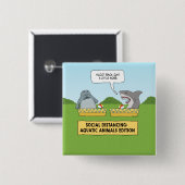 Funny Shark and Manatee Social Distancing Vierkante Button 5,1 Cm (Voorkant /achterkant)