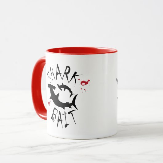 Funny Shark Bait Surfer Waarschuwing Mok (Voorkant links)