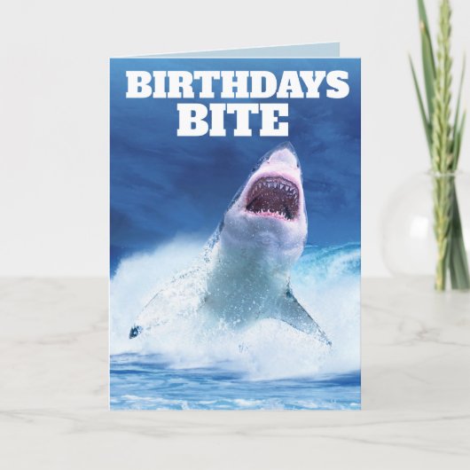 FUNNY SHARK BIRTHDAY CARDS BIRTHDAYS BITE KAART (Voorkant)