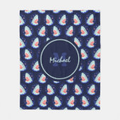 Funny Shark Boy Stars Navy Blue Nautical Monogram Fleece Deken (Voorkant)