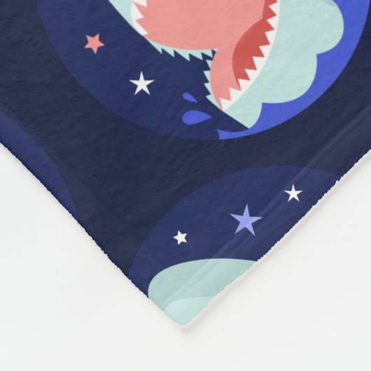 Funny Shark Boy Stars Navy Blue Nautical Monogram Fleece Deken (Hoek)
