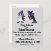 Funny Shark Bride and Groom Wedding Invitation Uitnodiging Briefkaart (Voorkant / Achterkant)