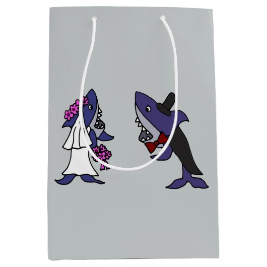 Funny Shark Bride en Groom Gift Bag Medium Cadeauzakje (Voorkant)