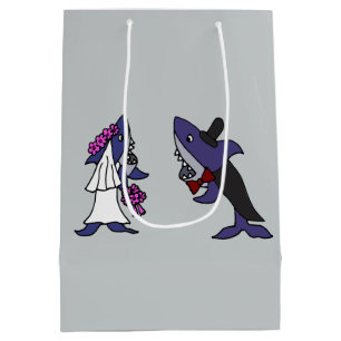 Funny Shark Bride en Groom Gift Bag Medium Cadeauzakje
