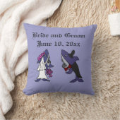 Funny Shark Bride en Groom Wedding Art Kussen (Deken)