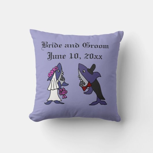 Funny Shark Bride en Groom Wedding Art Kussen (Voorkant)