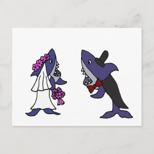 Funny Shark Bride en Groom Wedding Cartoon Briefkaart
