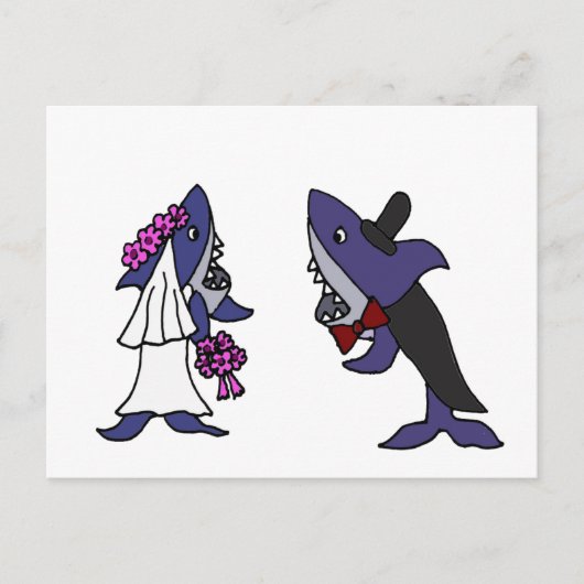 Funny Shark Bride en Groom Wedding Cartoon Briefkaart (Voorkant)