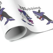 Funny Shark Bride en Groom Wedding Cartoon Cadeaupapier (Rol Hoek)