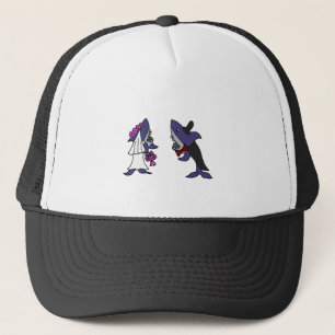 Funny Shark Bride en Groom Wedding Cartoon Trucker Pet