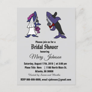 Funny Shark Bride en Groom Wedding Uitnodiging Briefkaart