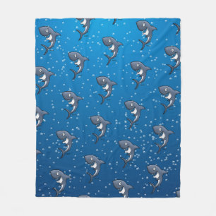 Funny Shark Cartoon Blue Bubbles Fleece Deken