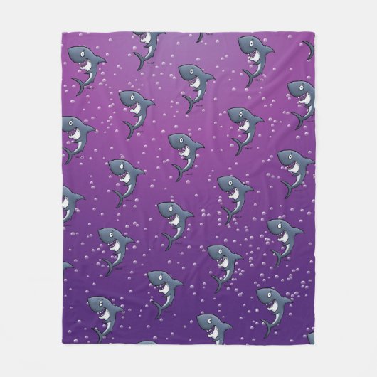 Funny Shark Cartoon Paarse bubbels Fleece Deken (Voorkant)