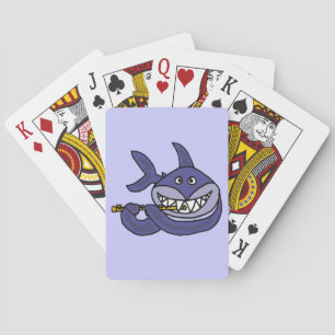 Funny Shark-Cartoon voor het afspelen van flute Pokerkaarten