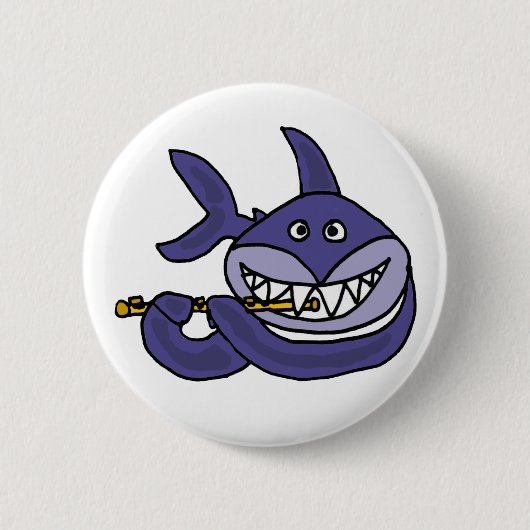 Funny Shark-Cartoon voor het afspelen van flute Ronde Button 5,7 Cm (Voorkant)