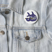 Funny Shark-Cartoon voor het afspelen van flute Ronde Button 5,7 Cm (In situ)