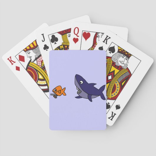 Funny Shark Chasing Goldfish with Gun Speelkaarten (Achterkant)
