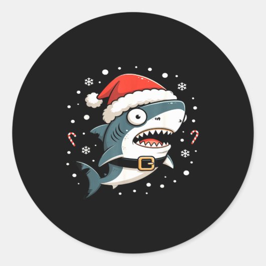 Funny Shark Christmas Lights Santa Hat Ocean Desig Ronde Sticker (Voorkant)