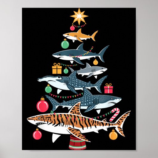 Funny Shark Christmas Tree  Poster (Voorkant)