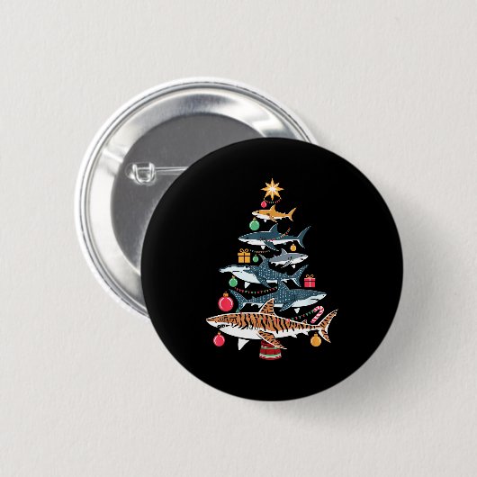 Funny Shark Christmas Tree  Ronde Button 5,7 Cm (Voorkant /achterkant)