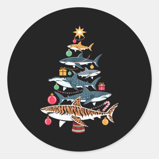 Funny Shark Christmas Tree  Ronde Sticker (Voorkant)