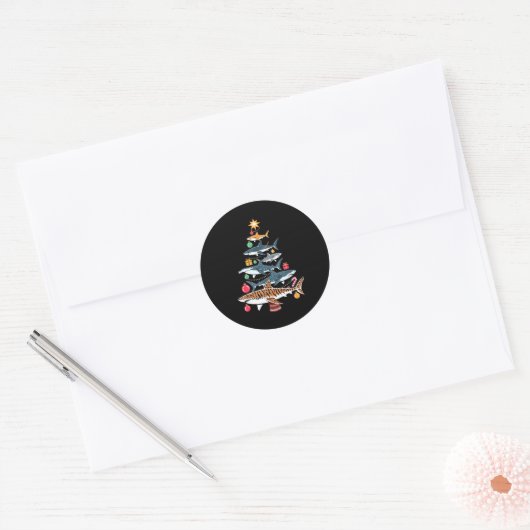 Funny Shark Christmas Tree Ronde Sticker (Envelop)