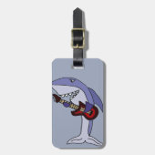 Funny Shark die Red Guitar speelt Bagagelabel (Voorkant verticaal)