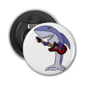 Funny Shark die Red Guitar speelt Button Flesopener (Voorkant)