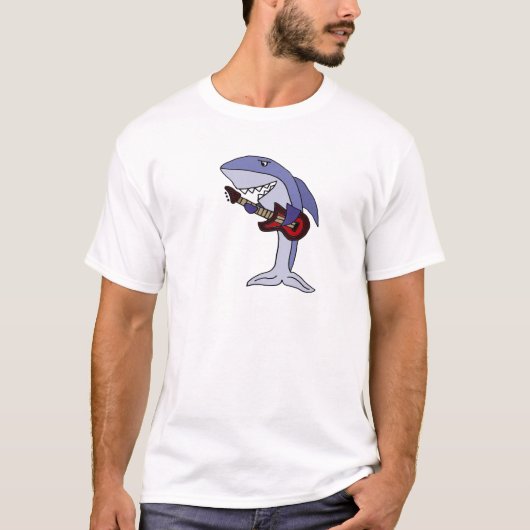 Funny Shark die Red Guitar speelt T-shirt (Voorkant)