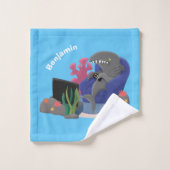 Funny shark die tv-cartoon bekijkt bad handdoek (Wasdoekje)