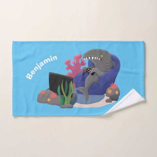 Funny shark die tv-cartoon bekijkt bad handdoek (Handdoek)