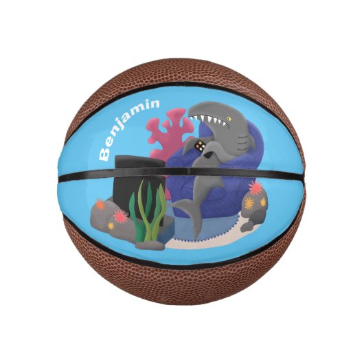 Funny shark die tv-cartoon bekijkt basketbal (Voorkant)