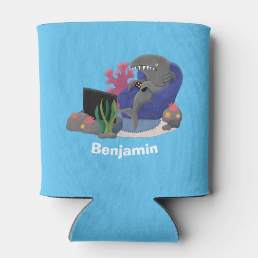 Funny shark die tv-cartoon bekijkt blikjeskoeler (Achterkant)