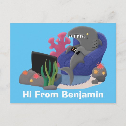 Funny shark die tv-cartoon bekijkt briefkaart (Voorkant)