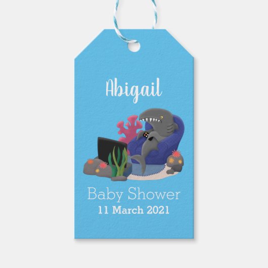 Funny shark die tv-cartoon bekijkt cadeaulabel (Voorkant)