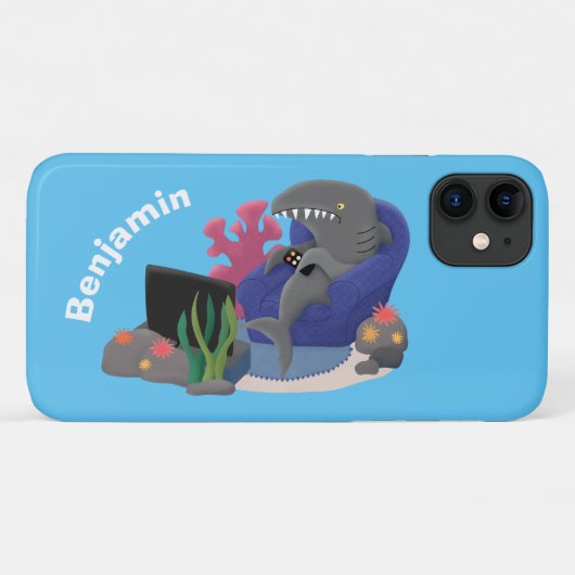 Funny shark die tv-cartoon bekijkt Case-Mate iPhone case (Achterkant (horizontaal))